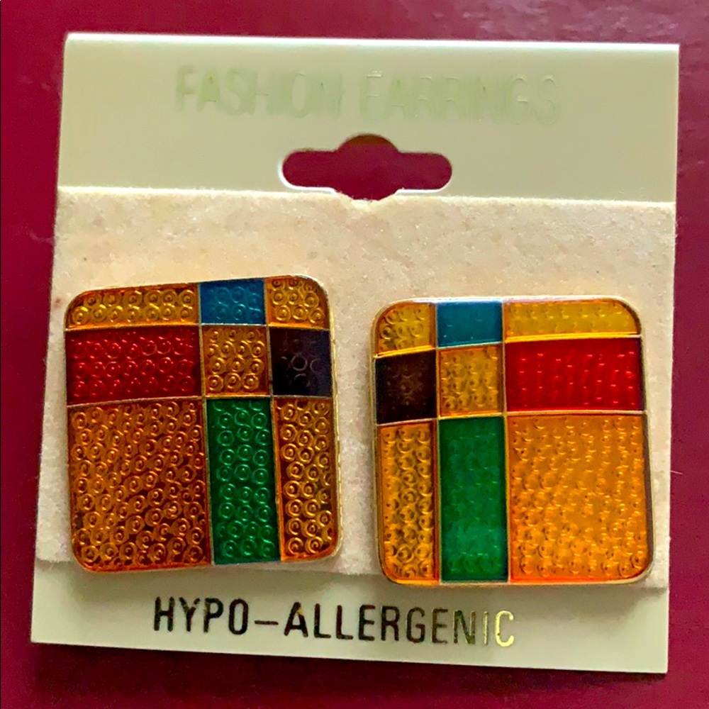 Vintage Fashion Earrings multicolour rectangular